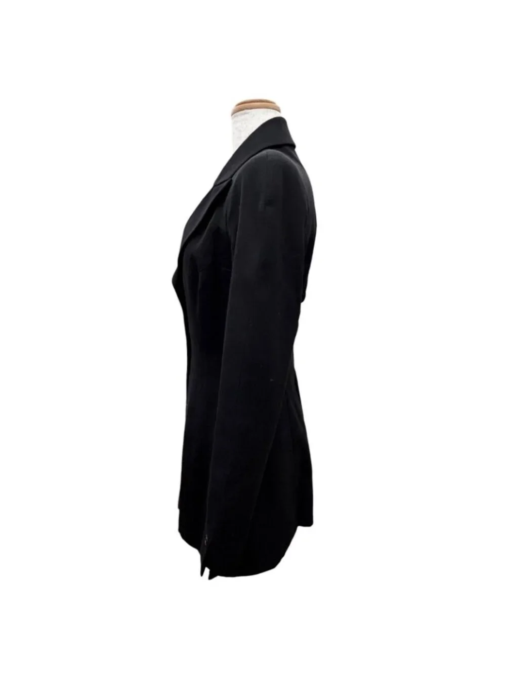 Chanel Vintage Wool CC Logo Tuck Button Peak Lapel Jacket Black 34